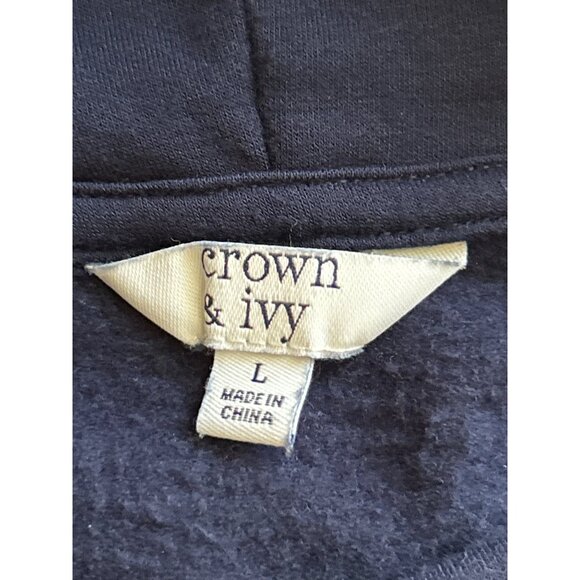 Crown & Ivy Navy Long-Sleeve Pullover With Drawstring Waist Womens Size L - Picture 4 of 7